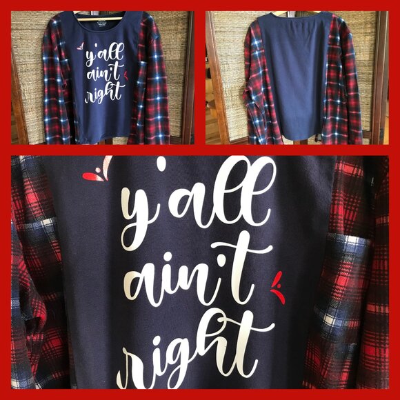 Reworked Flannel Shirt, Size M-L: Upcycled Oversized "Y'All Ain't Right" Graphic - Picture 11 of 11